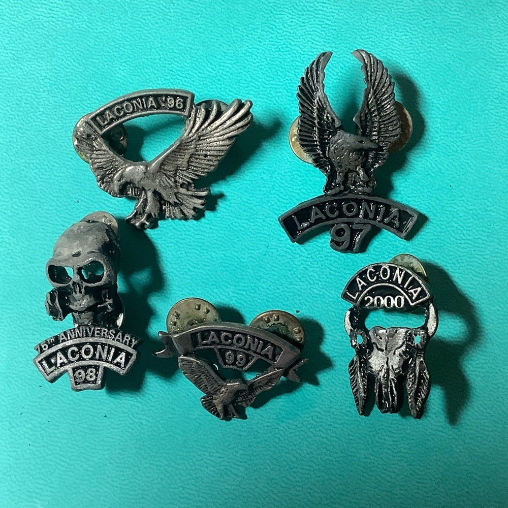 Laconia bike week Commemorative Pin Set - Silver 5 pins 96, 97, 98, 99, 2000